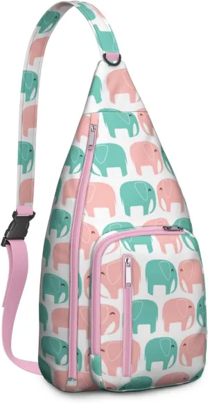 Elephant Cute Animals Crossbody Bag Daypack for Women Men Lightweight Waterproof Sling Bag Backpack Hiking Cycling