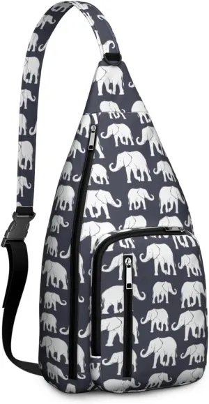 Elephant Print Black Crossbody Bag Daypack for Women Men Lightweight Waterproof Sling Bag Backpack Hiking Cycling