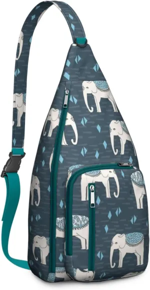 Elephants Patterns Crossbody Bag Daypack for Women Men Lightweight Waterproof Sling Bag Backpack Hiking Cycling