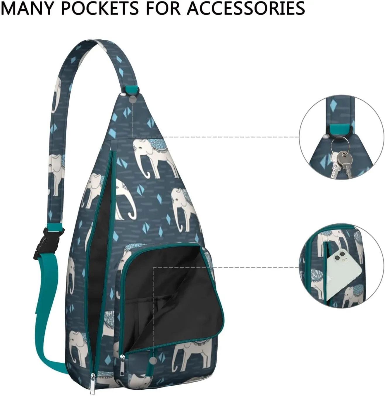 Elephants Patterns Crossbody Bag Daypack for Women Men Lightweight Waterproof Sling Bag Backpack Hiking Cycling