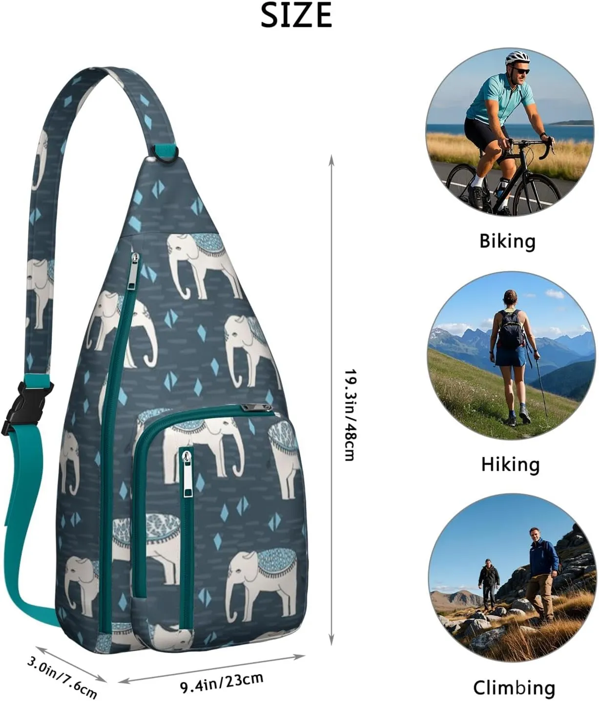 Elephants Patterns Crossbody Bag Daypack for Women Men Lightweight Waterproof Sling Bag Backpack Hiking Cycling