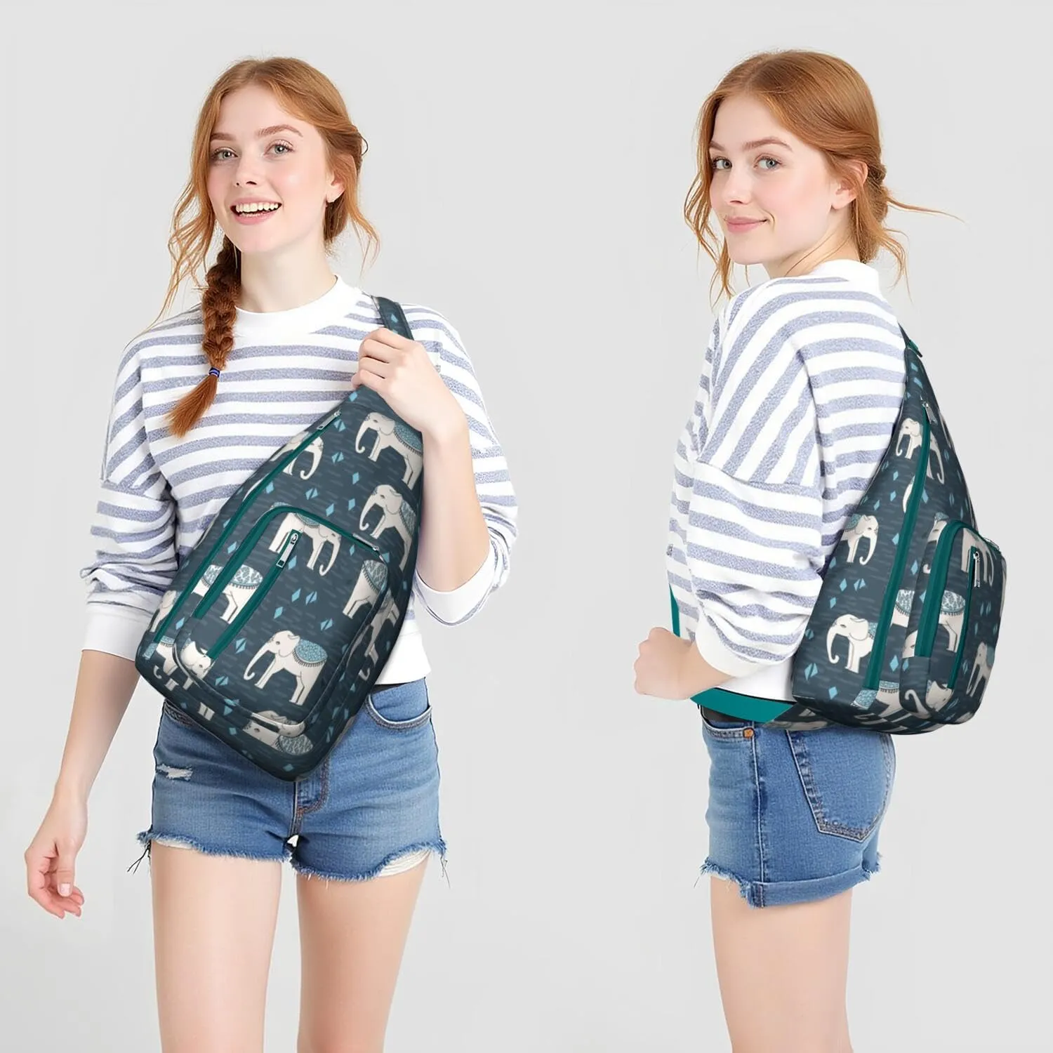 Elephants Patterns Crossbody Bag Daypack for Women Men Lightweight Waterproof Sling Bag Backpack Hiking Cycling