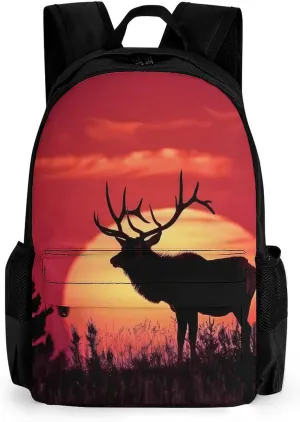 Elk in The Sunset 16 Inch Laptop Backpack Large Capacity Daypack Travel Shoulder Bag for Men Women