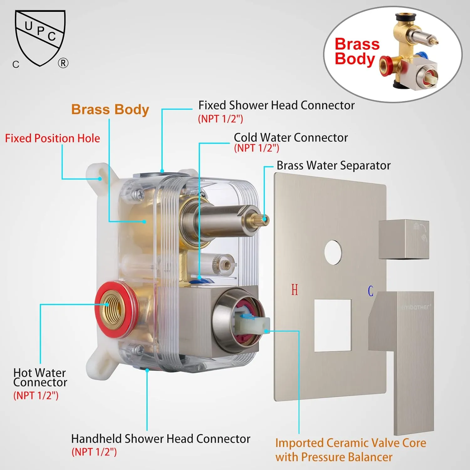 EMBATHER Shower System 12" Shower Faucet Set for Bathroom Luxury Rain Mixer Combo Set Wall Mounted Rainfall Square Shower Head, Easy Installation, Contain Rough-in Valve & Trim, Brushed Nickel