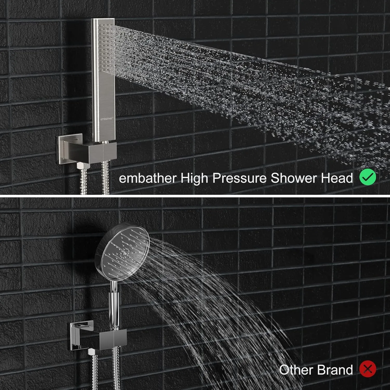 EMBATHER Shower System 12" Shower Faucet Set for Bathroom Luxury Rain Mixer Combo Set Wall Mounted Rainfall Square Shower Head, Easy Installation, Contain Rough-in Valve & Trim, Brushed Nickel