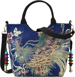 Embroidery Handbag with Pendants Crossbody Purse for Outdoor Sports