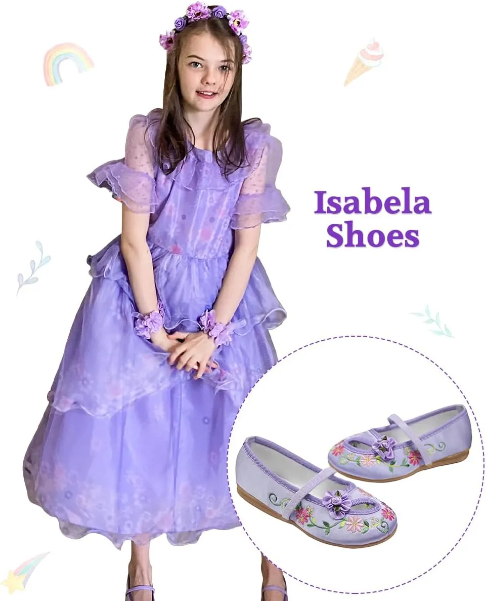 Encanto Mirabel Isabela Shoes for Girls Costume Cosplay Dress Up Embroidery Mary-Jane Ballet Shoes