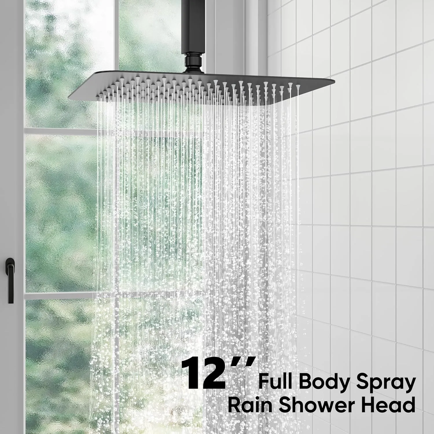 esnbia Shower System, Bathroom 12 Inches Rain Shower Head with Handheld Combo Set, Ceiling Mounted High Pressure Rainfall Dual Shower Head System, Shower Faucet Set with Valve and Trim, Matte Black