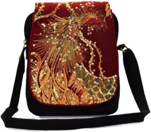 Ethnic Style Peacock Embroidered Canvas Shoulder Crossbody Bag Small Handbag For Women
