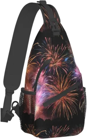 (Explosion Firework 3d) Crossbody Bag Men Lightweight Chest Backpack For Hiking Cycling Traveling Running