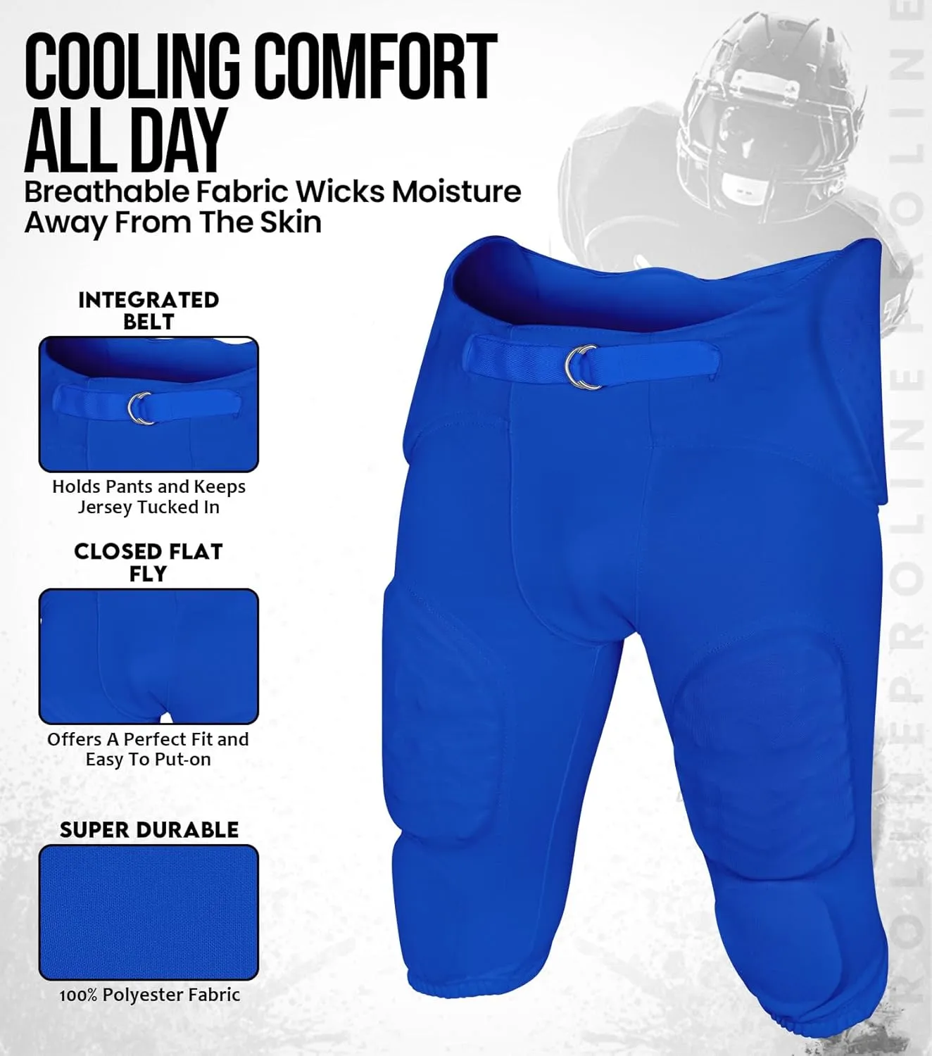 Exxact Sports Proline Men's Integrated Football Pants with 7 Flex Pads, Lightweight Football Practice Pants for Protection