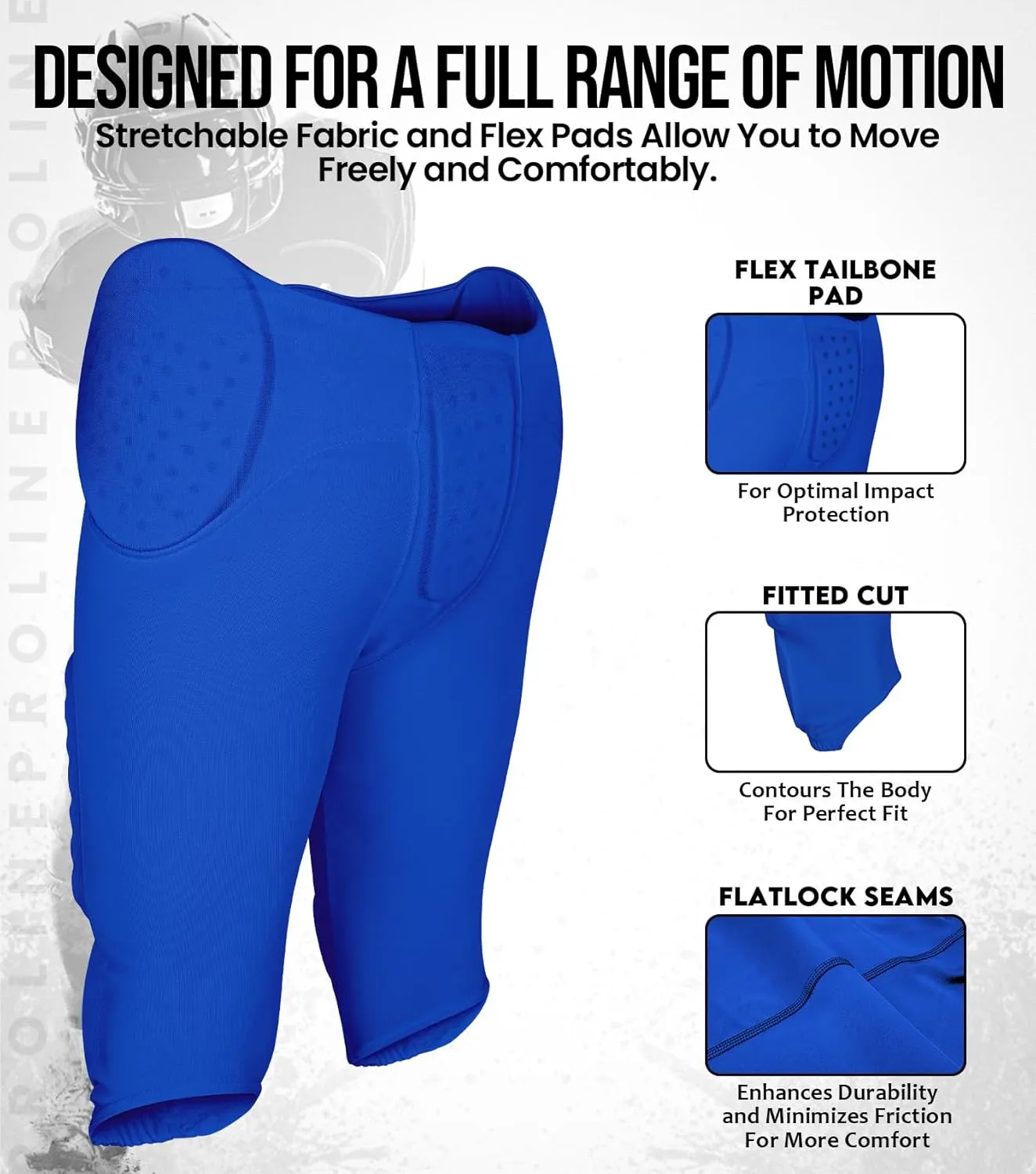 Exxact Sports Proline Men's Integrated Football Pants with 7 Flex Pads, Lightweight Football Practice Pants for Protection