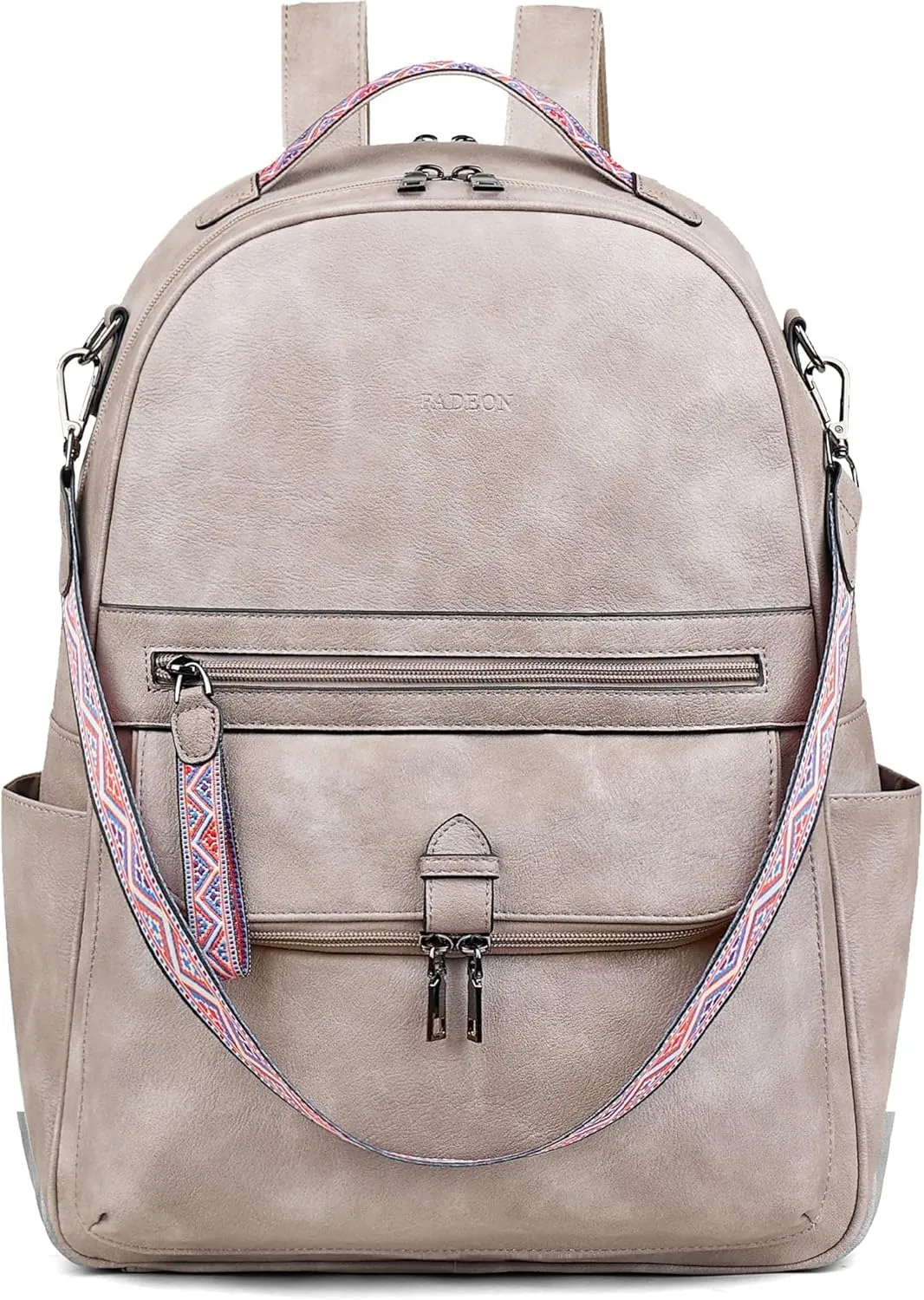 FADEON 15.6 inch Leather Laptop Backpack Purse for Women, Designer Travel PU Backpack with Laptop Compartment for Work Grey