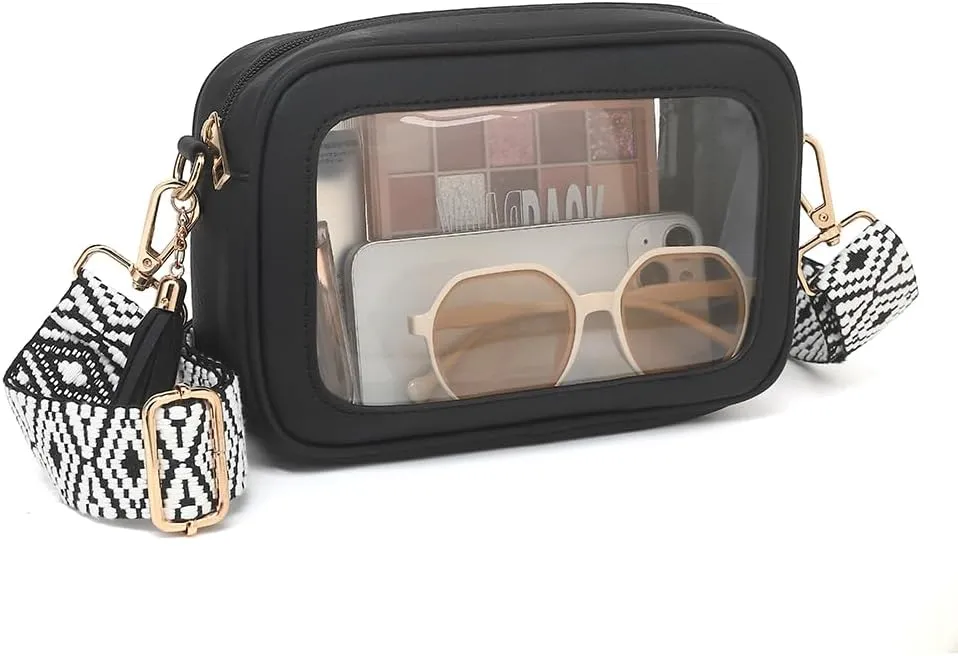 FAIME Clear Bag for Stadium Events Crossbody Clear Purse for Women Cute Plastic Bag with Guitar Strap