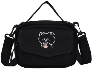 Fairycore Bear Print Crossbody Bag for Women Cutecore Lightweight Canvas Shoulder Bag Y2K Causal Travel Handbag
