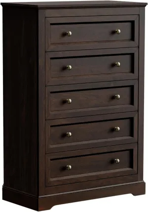Farmhouse Dresser 5 Drawer, Bedroom Chest of Drawers, Dressers with 5 Drawers, Wooden Dressers for Bedroom, Living Room, Tv Stand, Entryway (Brown-5 Drawers)
