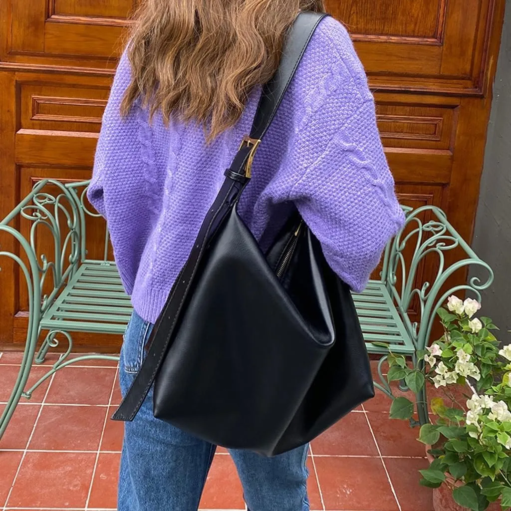 Fashionable Everyday Shoulder Bag PU Leather Solid Color Large Capacity Crossbody Handbag with Spacious Compartments