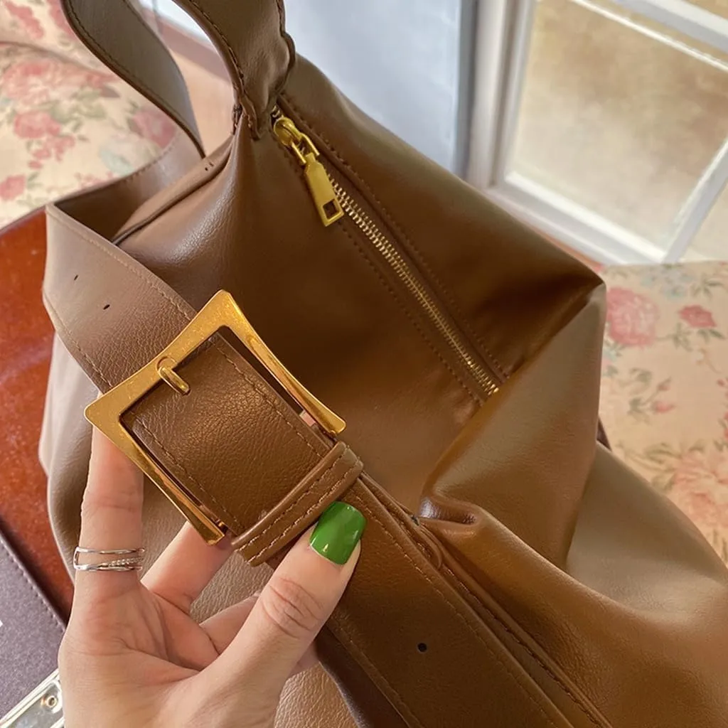 Fashionable Everyday Shoulder Bag PU Leather Solid Color Large Capacity Crossbody Handbag with Spacious Compartments