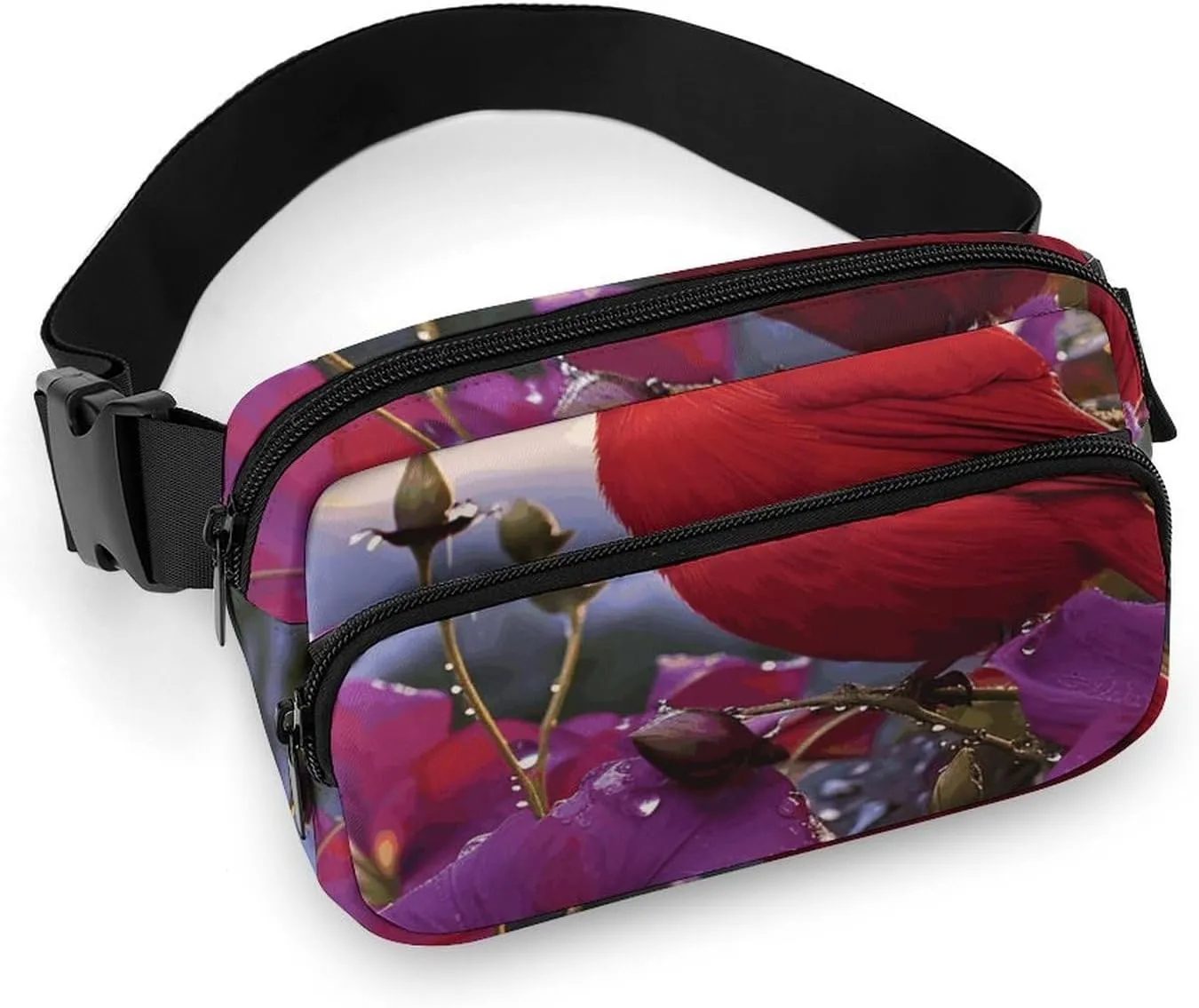 Fashionable Large-capacity Twill Purple Morning Glory Printed Waist Bag, A Must-have Item for Hands-free Travel