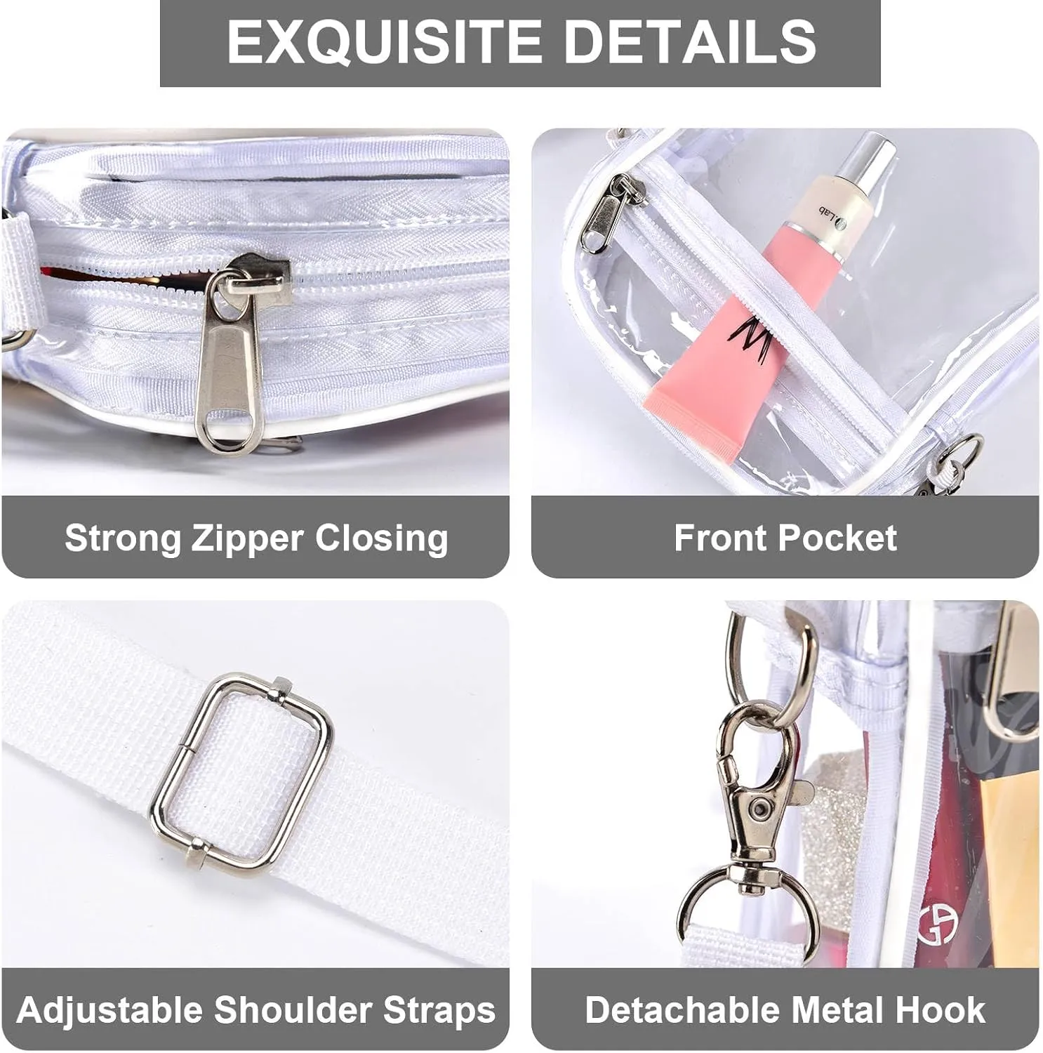 Fibrdoo Clear Crossbody Purse Bag, Clear Bag Stadium Approved with Front Pocket for Concerts Sports Festivals
