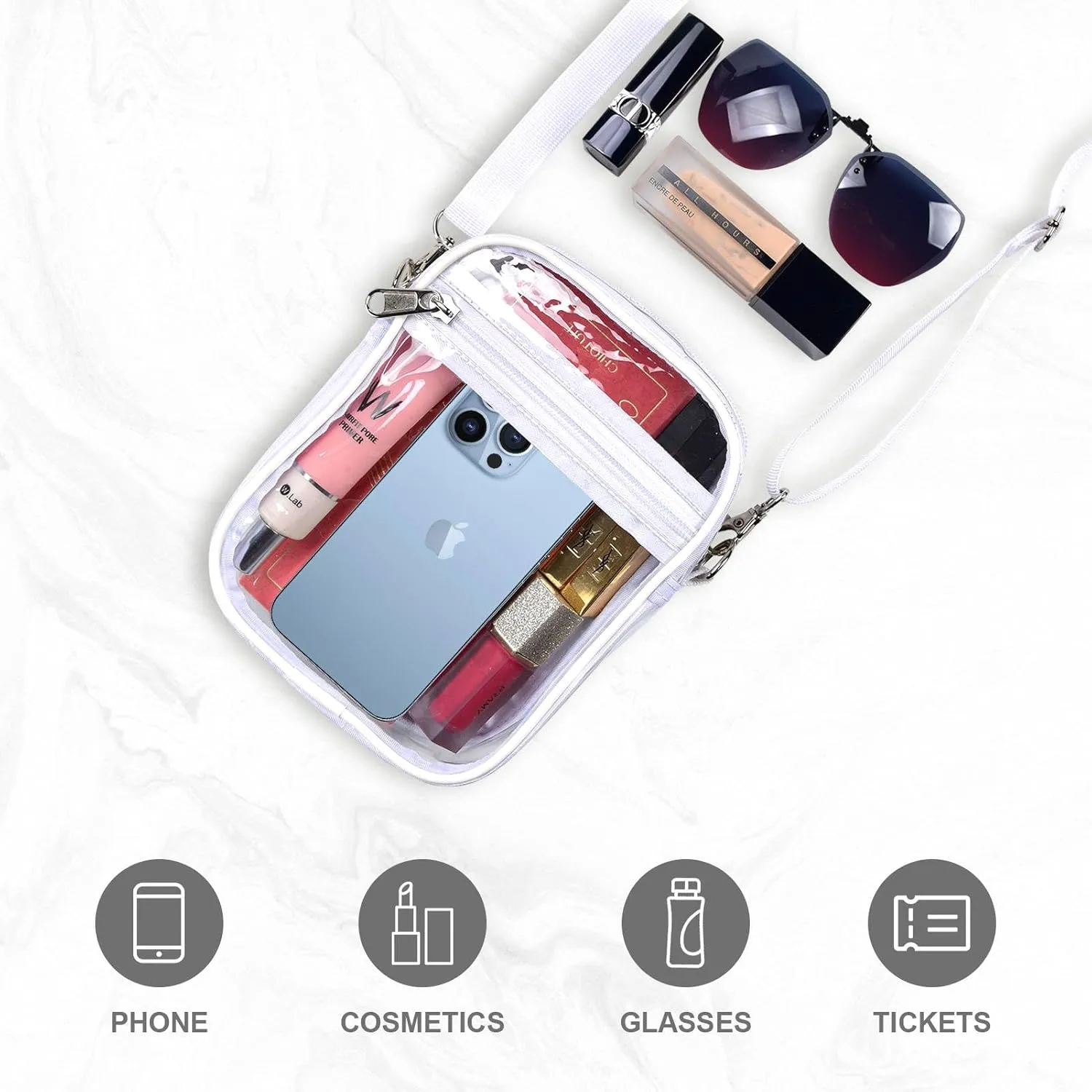 Fibrdoo Clear Crossbody Purse Bag, Clear Bag Stadium Approved with Front Pocket for Concerts Sports Festivals
