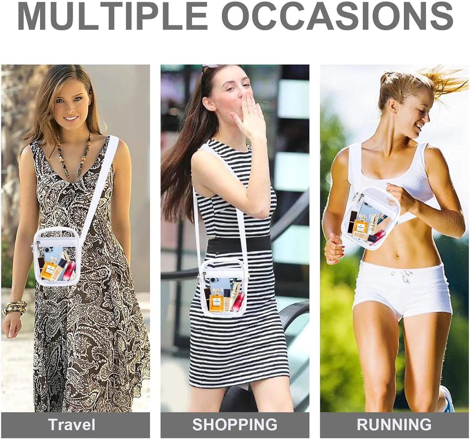 Fibrdoo Clear Crossbody Purse Bag, Clear Bag Stadium Approved with Front Pocket for Concerts Sports Festivals