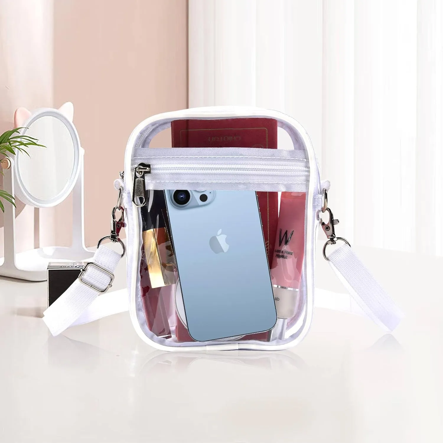 Fibrdoo Clear Crossbody Purse Bag, Clear Bag Stadium Approved with Front Pocket for Concerts Sports Festivals