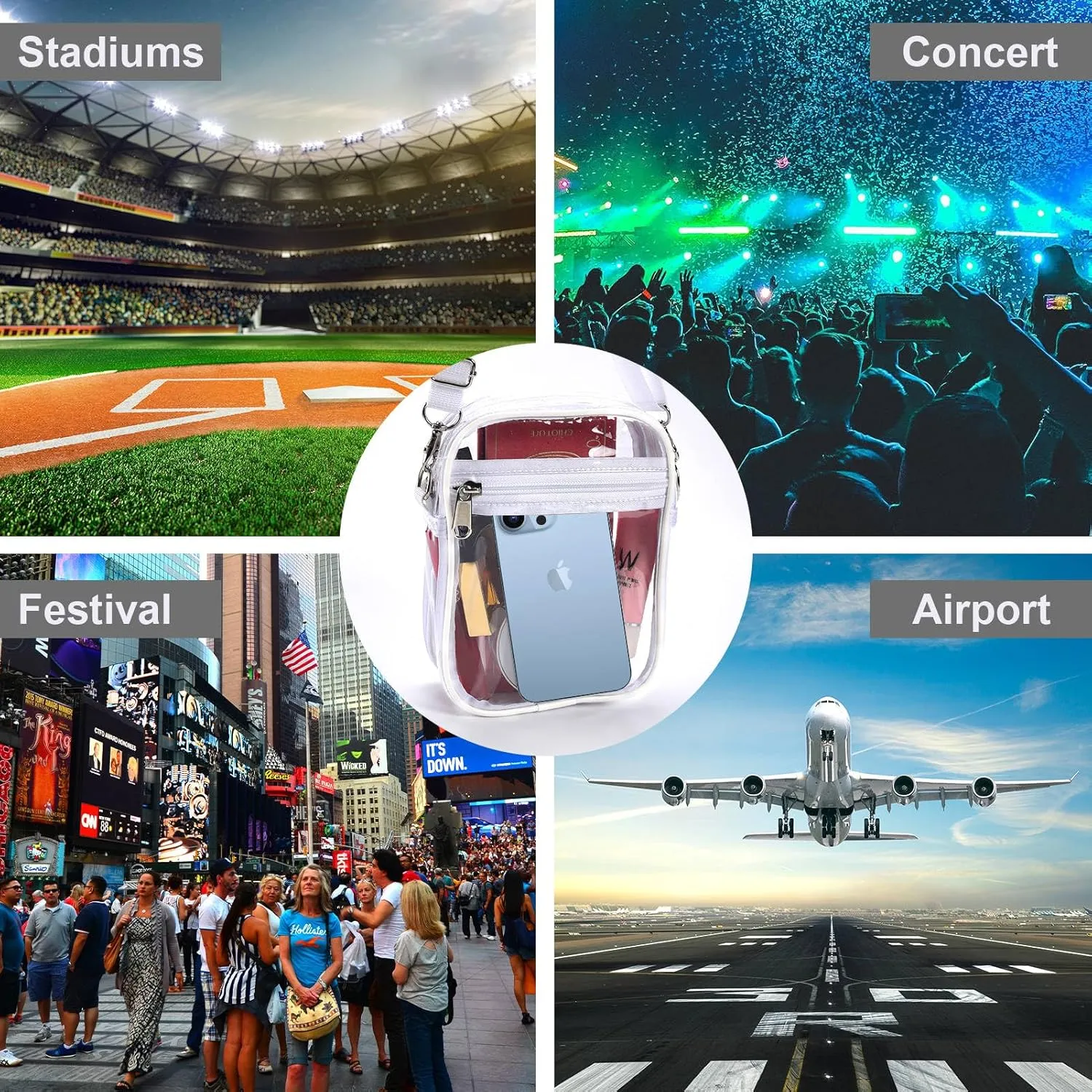 Fibrdoo Clear Crossbody Purse Bag, Clear Bag Stadium Approved with Front Pocket for Concerts Sports Festivals