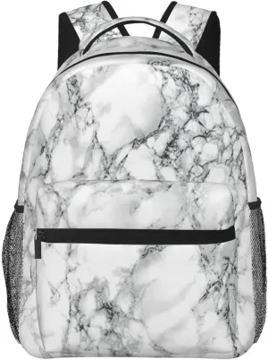 Fiokroo Black And White Marble Backpack School Bag For Students Teens Men Women Laptop Backpacks Travel Daypack Bag With Multiple Pockets