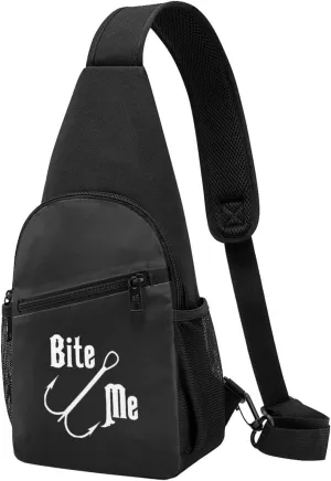Fisherman'S Fish Hook Bite Me Unisex Chest Bag Lightweight Crossbody Shoulder Bag Travel Pocket Black