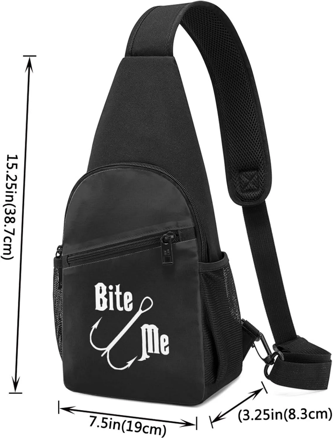 Fisherman'S Fish Hook Bite Me Unisex Chest Bag Lightweight Crossbody Shoulder Bag Travel Pocket Black