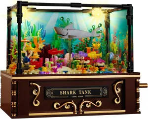 Fistone Fish Shark Tank Building Set for Kids & Adults, Lighting Aquarium Building Block Set, Includes Sharks, Seaweed and Crabs, Hand-Cranked Dynamic Animal Toy for Boys and Girls Ages 8 , 721pcs