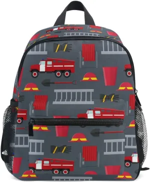 Fisyme Toddler Backpack Firefighter Car School Bag Kids Backpacks for Kindergarten Preschool Nursery Girls Boys, S