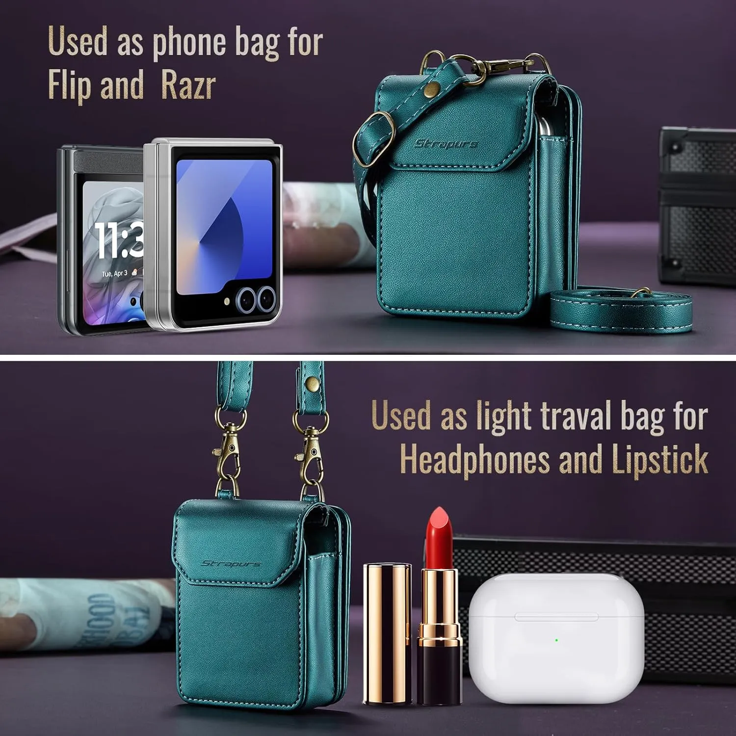 fit for Galaxy Z Flip 6 5 4 3 Case Wallet Crossbody with RFID Blocking Card Holder Magnetic Snap PU Leather Universal Mini Bag Wallet Phone Case for Samsung Galaxy Z Flip 6/5/4/3 5G,BlueGreen