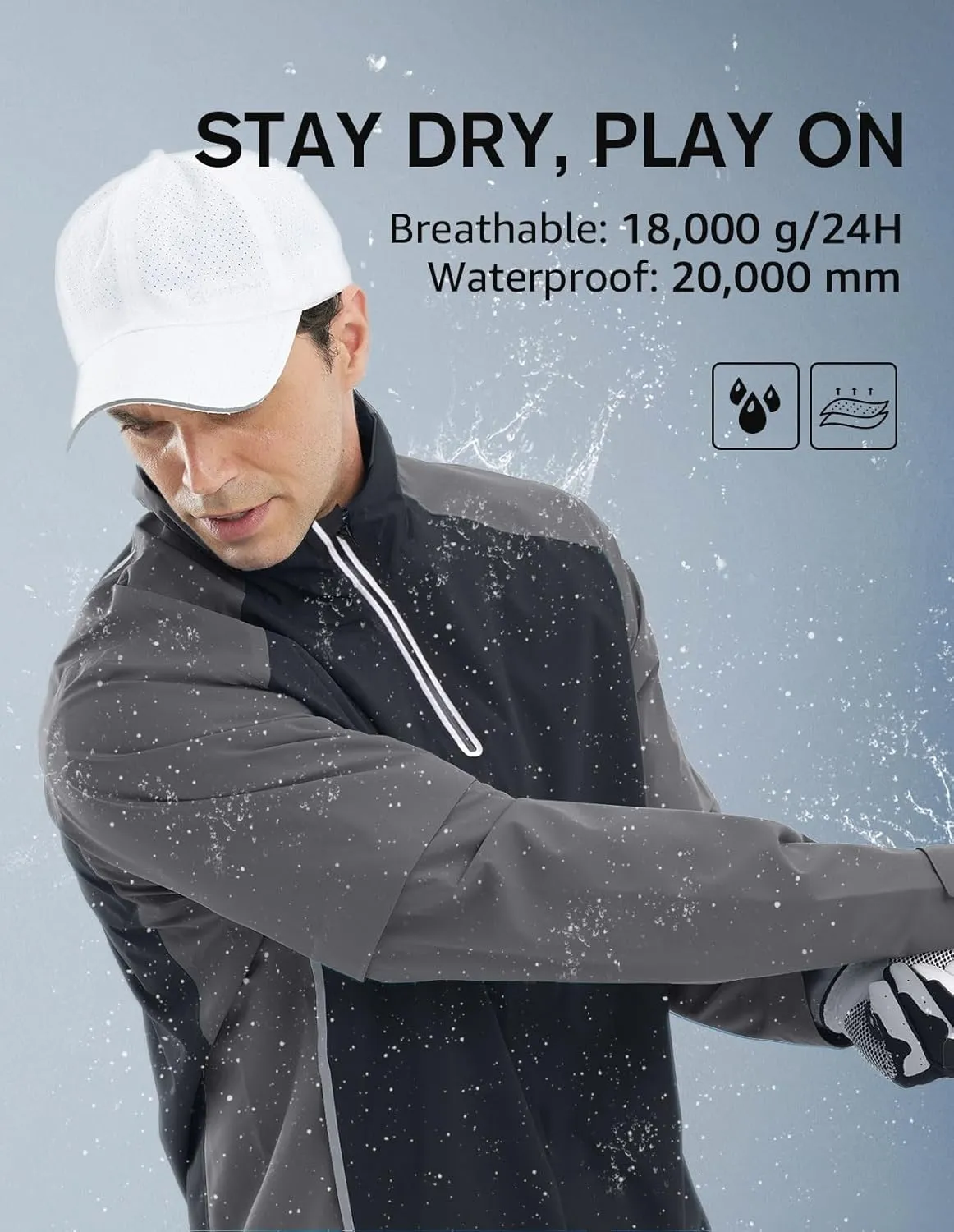 fit space Waterproof Golf Rain Jacket for Men 20K Performance Lightweight Rain Jackets for All Sports