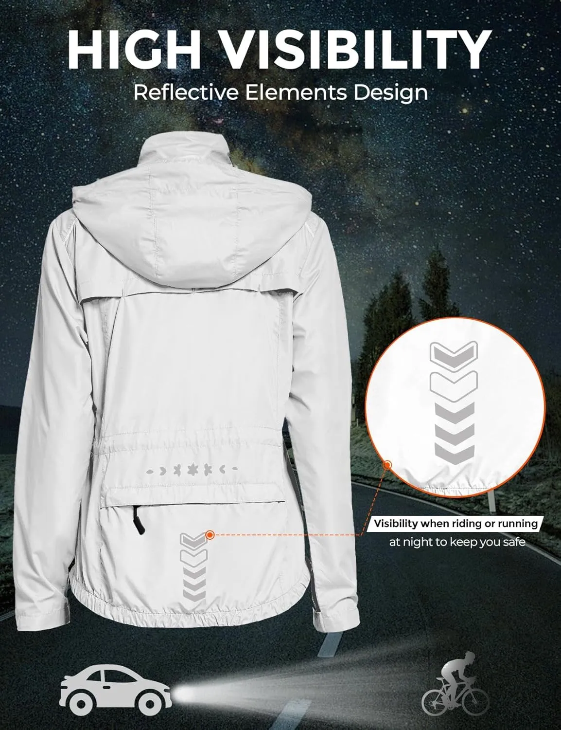 FitsT4 Sports Women's Cycling Running Jackets Lightweight Windproof Bike Windbreaker Reflective with Hooded