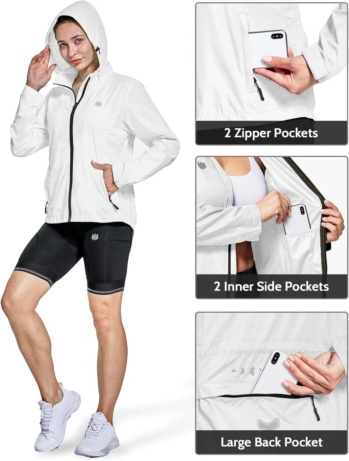 FitsT4 Sports Women's Cycling Running Jackets Lightweight Windproof Bike Windbreaker Reflective with Hooded