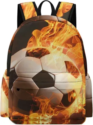 Flaming Football Burning Soccer Sport Travel Hiking Laptop Backpack for Men Women Camping Gym Backpacks Casual Bag
