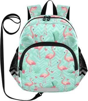 Flamingo Preschool Backpack Mint Chevron Daycare Bookbag School Backpack with Traction Rope for Kids 3-6