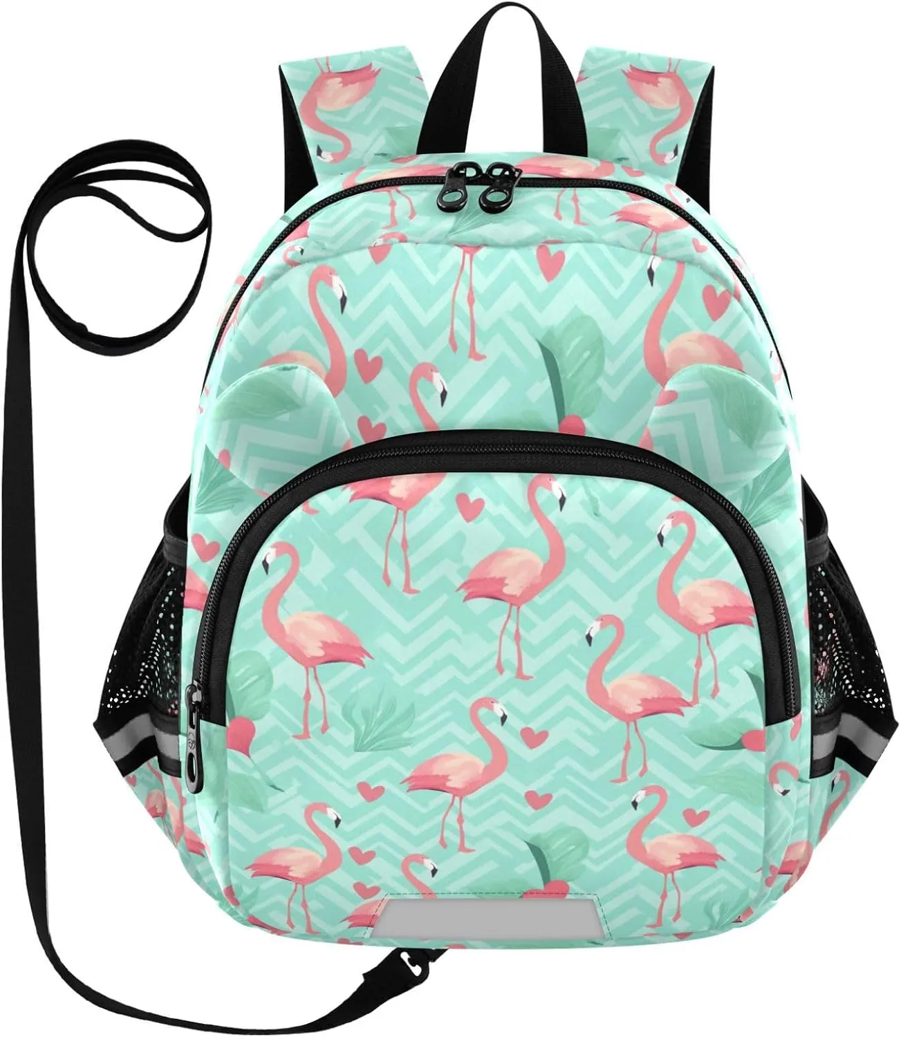 Flamingo Preschool Backpack Mint Chevron Daycare Bookbag School Backpack with Traction Rope for Kids 3-6
