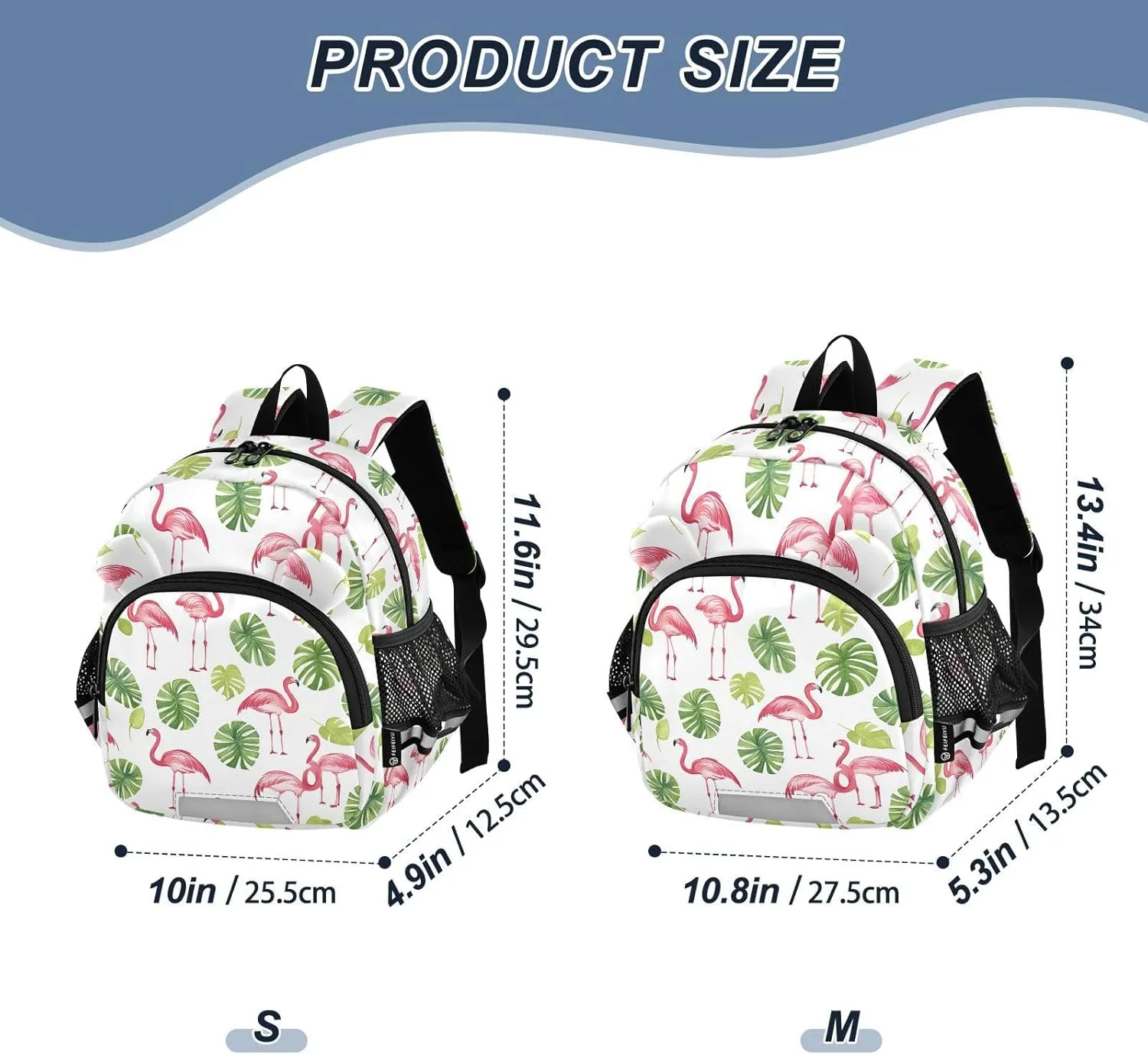 Flamingo Preschool Backpack Watercolor Pink Daycare Bookbag School Backpack with Traction Rope for Kids 3-6