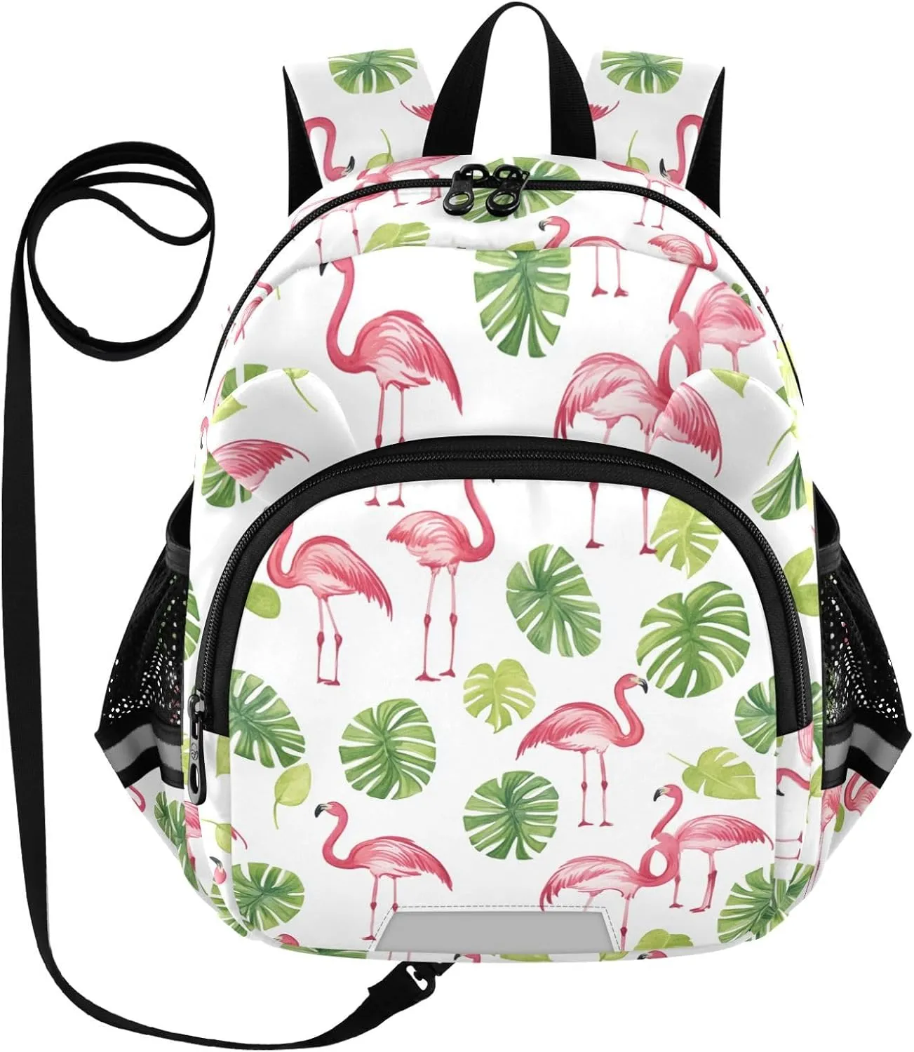 Flamingo Preschool Backpack Watercolor Pink Daycare Bookbag School Backpack with Traction Rope for Kids 3-6