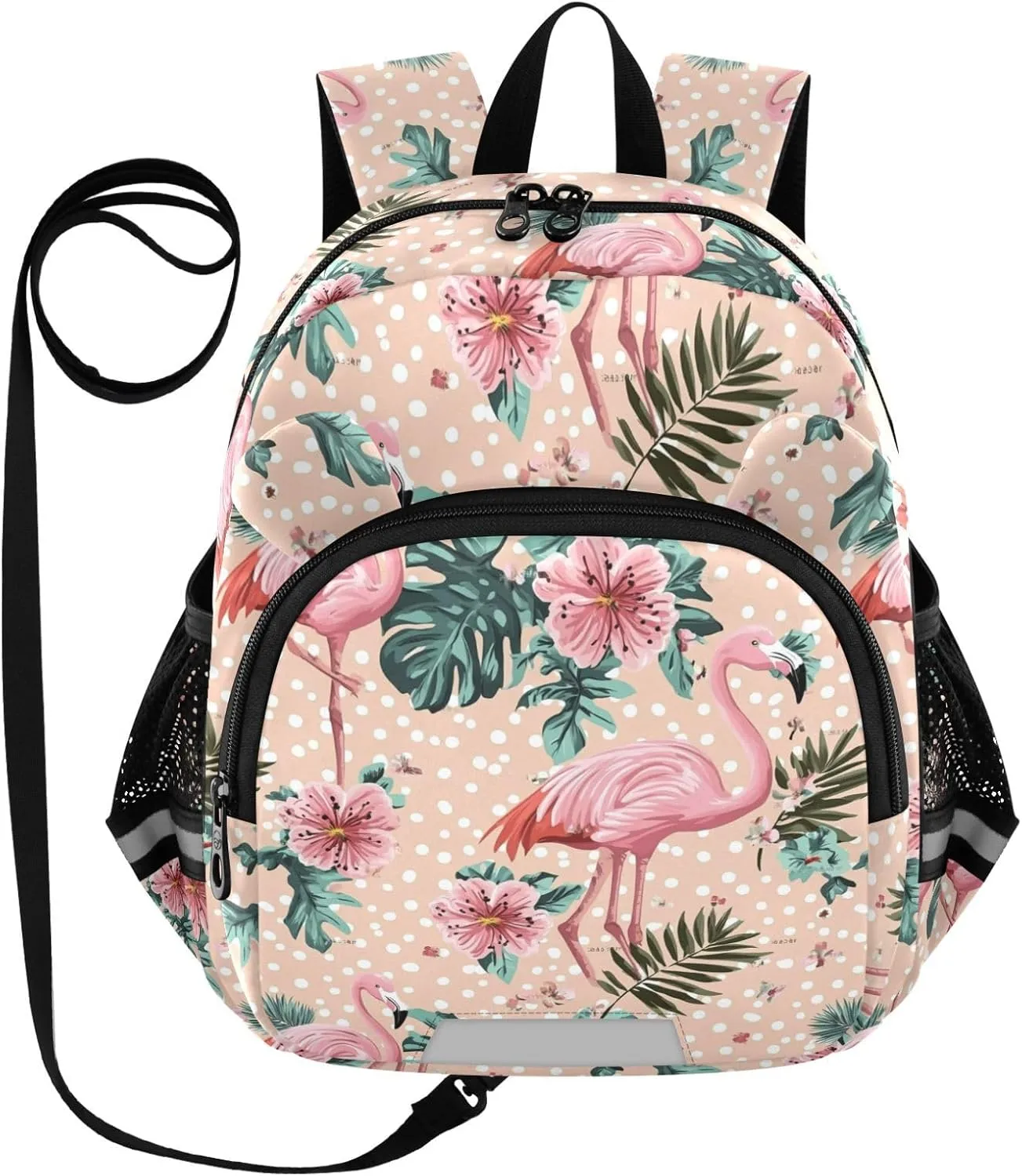 Flamingos Dots Preschool Backpack Tropical Daycare Bookbag School Backpack with Traction Rope for Kids 3-6