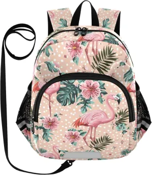 Flamingos Dots Preschool Backpack Tropical Daycare Bookbag School Backpack with Traction Rope for Kids 3-6