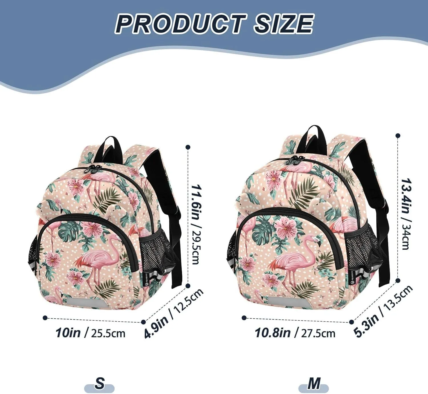Flamingos Dots Preschool Backpack Tropical Daycare Bookbag School Backpack with Traction Rope for Kids 3-6