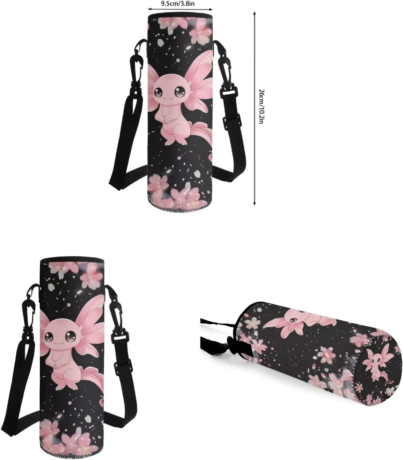 Flashideas Axolotl Floral School Backpack Set for Girls 4Pcs Kids Backpack School Backpack with Lunch Bag Pen Bag and Water Bottle Case Cover Set Portable Lunch Bag Kindergarten Elementary
