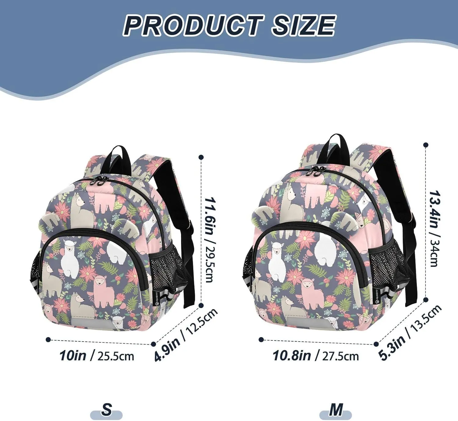 Flower Llama Preschool Backpack Hand Drawn Daycare Bookbag School Backpack with Traction Rope for Kids 3-6