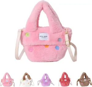 Fluffy Handbag for Women Autumn and Winter Fashion Niche Single Shoulder Crossbody Bag Button Hair Bucket Bag