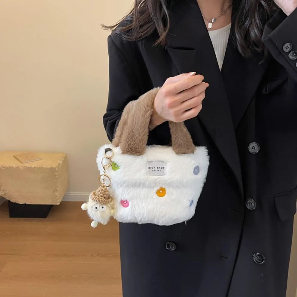 Fluffy Handbag for Women Autumn and Winter Fashion Niche Single Shoulder Crossbody Bag Button Hair Bucket Bag