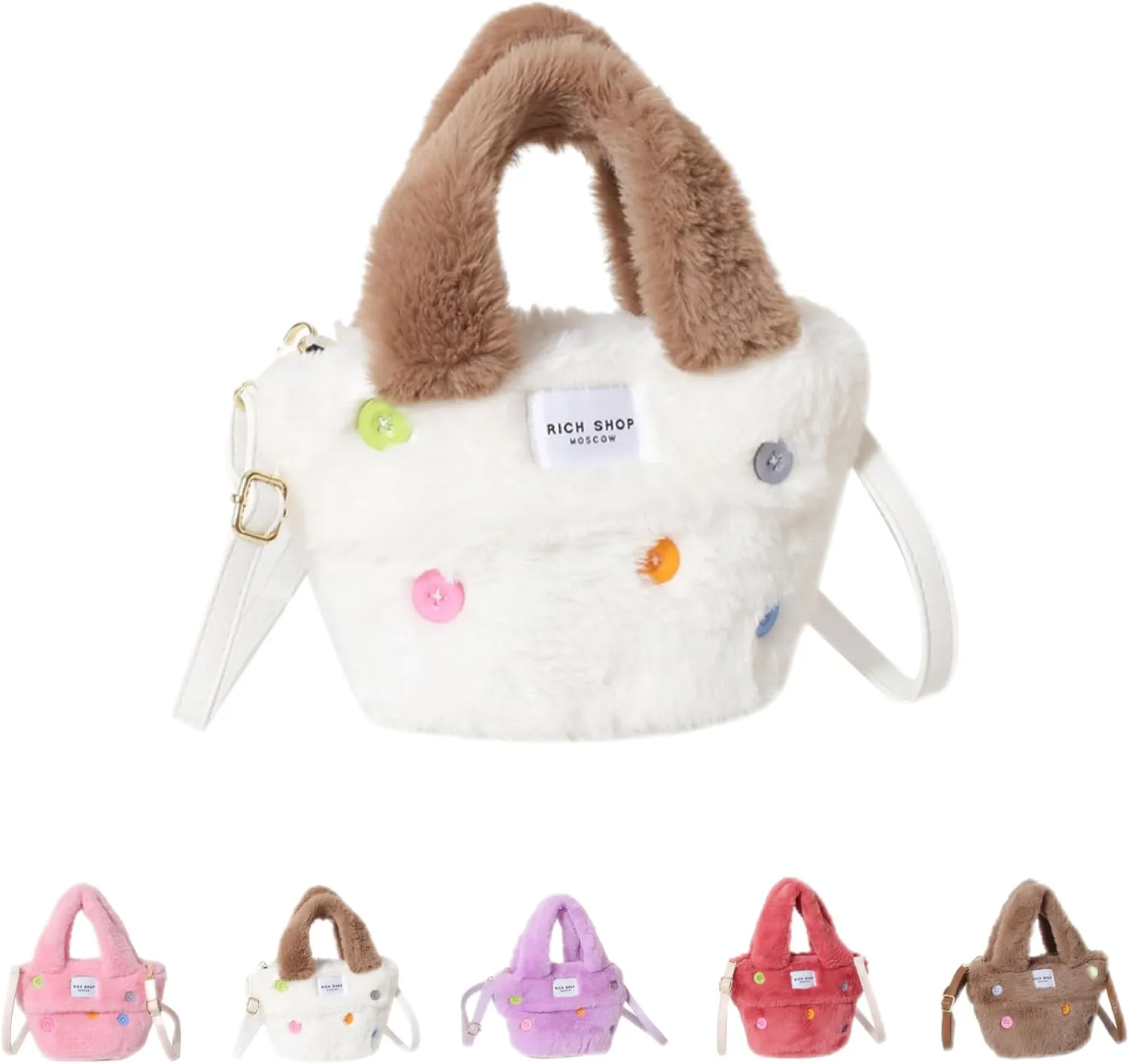 Fluffy Handbag for Women Autumn and Winter Fashion Niche Single Shoulder Crossbody Bag Button Hair Bucket Bag